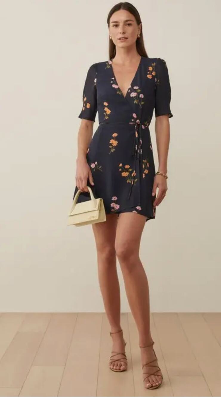 Reformation Dress XS Lucky in Princess Margaret Floral Wrap Mini Blue Girly Boho